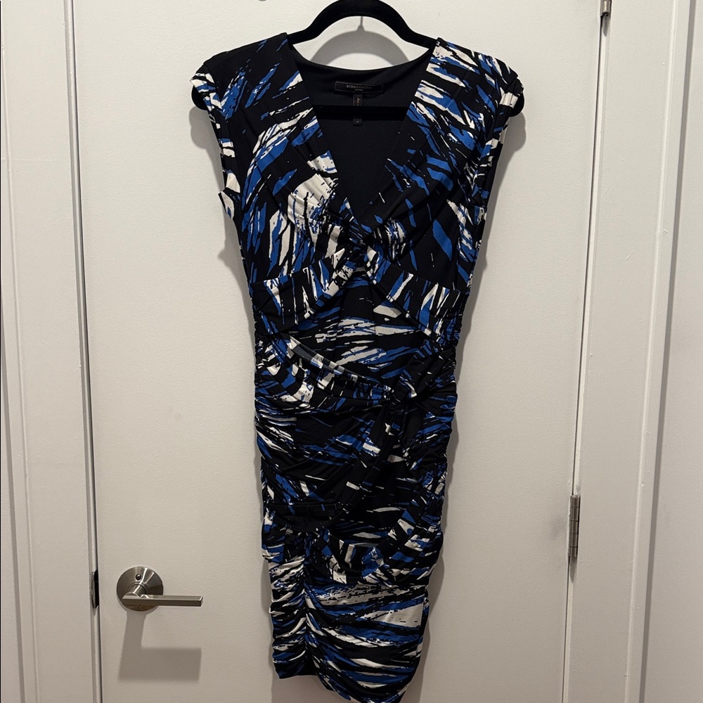 BCBGMaxAzria Black and Blue Swirl Midi Dress